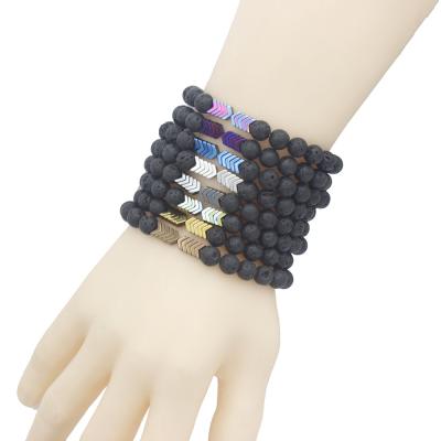 China Nature casual/sporty hot sale adjustable lava stone bracelet with 8mm bead and hematite for gift for sale