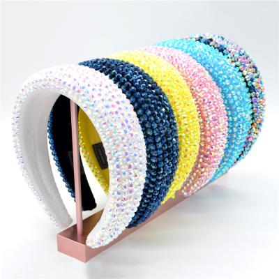 China Hot Selling Korea Baroque Headband Full Diamond 3cm Edge Rhinestone Wide Headband With Multi-colors Sponge And Velvet for sale