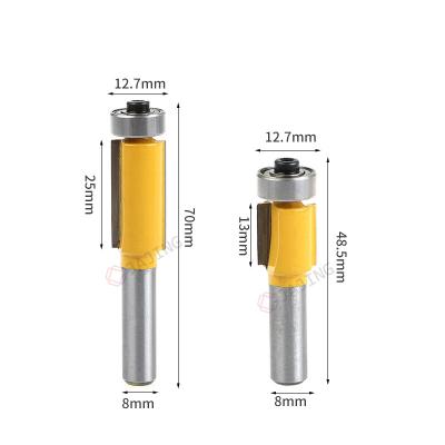 China Carbide Straight Bit Shank 8mm Flush Trim Router Bit Woodworking Tools Flush Trim Bit With Bearing for sale