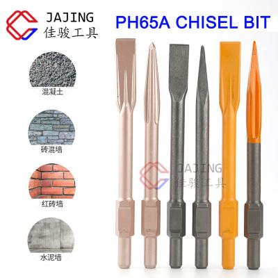 China Steel Pneumatic Masonry Demolition PH65A Chisel Bit Tools 40Cr Hex Shank 30X400 Air Chisel Bit For Ice Stone Brick Concrete Point Flat Bit for sale