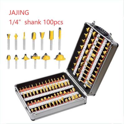 China 100pcs 1/4 Leg Case Kit Woodworking Cove Box Aluminum Straight V Chamfer Groove 1/4 Grooving Wood Router Bits Milling Cutter for sale