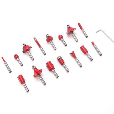 China Drilling on WOOD. 15pcs Tungsten Carbide PLASTIC Articulate Boring Milling Tools Router Bit Sets 15 Red Cutters In Blue Boxes for sale