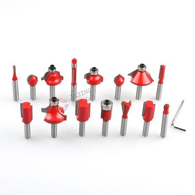 China Drilling on WOOD. 15pcs PLASTIC Wood Working Cutter Tungsten Carbide Router Bits Set for sale