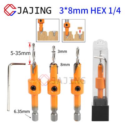 China 3*8mm Countersink Hex 1/4 Leg Woodworking Milling Cutter Drill Bit Woodworking Step Drill Bits for sale