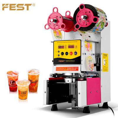 China Food FEST customized cup diameter boba cups sealer best selling in Vietnam, full automatic boba tea cup sealing machines 110v/220v for sale