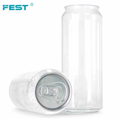 China Beverage Jar Plastic With Lid Aluminum Clear Body Cylinder 250ml 330ml 500ml 650ml PET Material Seamer Bottle Can for sale