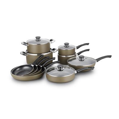 China 16pcs Sustainable Portable Kitchenware Wholesale Non Stick Aluminum Cooking Pot Woks Set Cookware Set Copper Cookware Set for sale