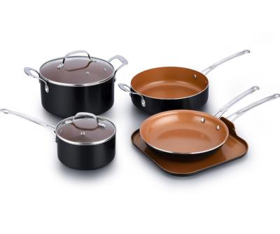 China Sustainable Pots And Pans Copper Ceramic Nonstick Cookware Sets Hot Sale Kitchen Induction Cooking Non Stick Aluminum Cookware Set for sale