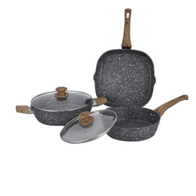 China 5pcs Nordic Style Stick Cookware Set Non Sustainable Cookware Set Granite Cookware Non Set Cooking Multifunctional Induction Heater for sale