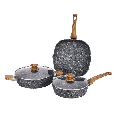 China Sustainable New Style Pot Pan Aluminum Cookware Sets Granite Cookware Sets Nonstick Cooware Sets Induction Bottom for sale