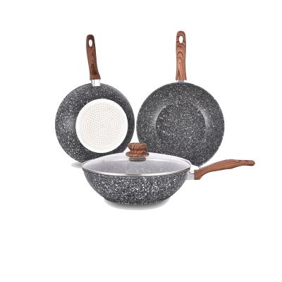 China Non stick 5pcs viable cookware set granite pan cookware set non stick granite cookware set with gule handle for sale