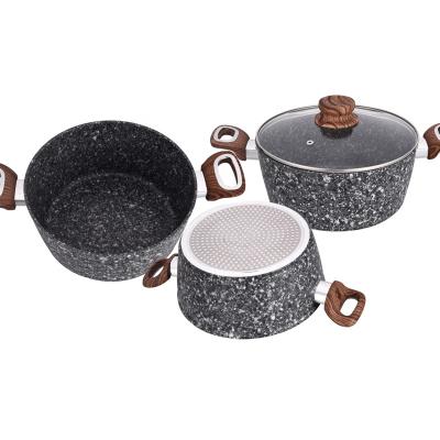 China Sustainable High Quality Granite Pattern Non Stick Home Cookware Set No Smoke No Oil Eco - Friendly Design Pot Set Deep Fryer Sauce Pan for sale