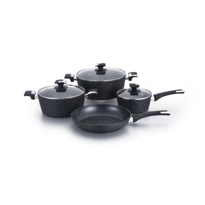 China Sustainable Aluminum Cooking Pot Set Cookware Glue Handle Kitchen Cookware Set Non Stick No Smoke No Oil Black Aluminum for sale