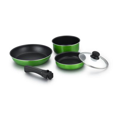 China Best Selling Sustainable 5-Piece Amazon Pans And Pots Non-Stick Cookware Sets With Detachable Handle for sale