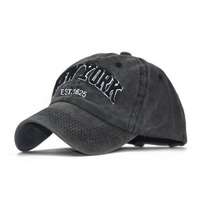 China COMMON Ready To Ship Hats Mens Baseball Cap New York Pure Cotton Washed Black Vintage 6 Panels Baseball Cap for sale