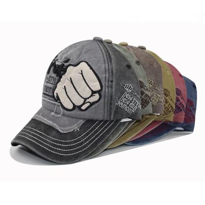 China JOINT Wholesale Hot Selling Custom Baseball Cap Men's Casual Washed Fist Embroidery Applique Distressed Hat for sale