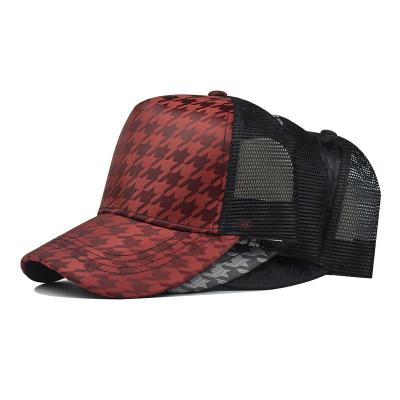 China New Fashion Grid Mesh Trucker Hat Wholesale 5 Panel Unisex Trucker Baseball Cap Unisex Blank Ship Quickly for sale