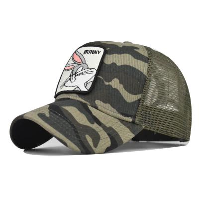 China Wholesale JOINT Embroidery Rabbit Patch Trucker Hat 5 Panels Cotton Front Mesh Back Animal Badge Camouflage Mesh Tucker Hat for sale