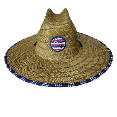 China Eco - Friendly Wide Steep Spike Custom Logo Under Print Lifeguard Straw Hat for sale