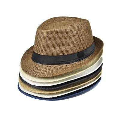 China Summer Trilby Hats Polyester Raffia Sun Unisex Fedora Hats Custom Panama Dobby Hats for sale