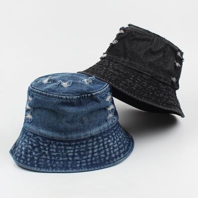 China Fashion\Comfortable Design\Durable 2021 New Washed Denim Bucket Hat Distressed Bucket Hat Leisure Style Fit For Women for sale