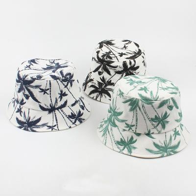 China Fashion\Comfortable Single Layer Hat 100%\Durable Cotton Coconut Tree Print Summer Vacation Designer Women Bucket Hat for sale