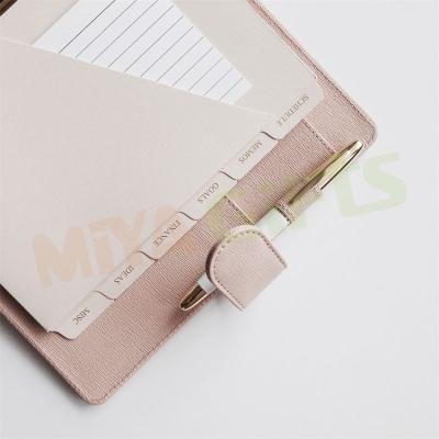 China Custom Soft Pink Magnetic A5 A6 A7 Paper Cardboard Planner Tag Divider with Pocket Top Side Printing Foiled Tag for sale