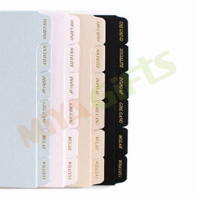 China Hardcover personalized gray paper thick bardboard A4A5A6A7A8B5 planner tag dividers set with gold foiled tags for sale