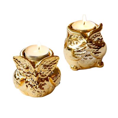 China Hard Hot Owl Candlesticks Holder For Wedding 2021 New Gold Ceramic Tealight and Gift for sale