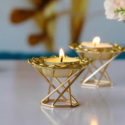 China Simple Modern Home Decoration Gold Metal Candle Stand Mini Small Tea Wax Candle Wedding Cup Home Decoration for sale