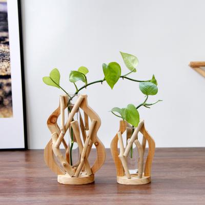 China Simple Modern Hydroponic Flower Arrangement In Vase Nordic Wooden Creative Handmade Home Decoration Plant Vase Flower Arrangement for sale