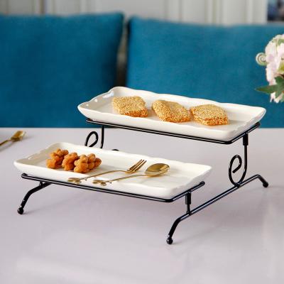 China European simple metal combination modern ironwork tableware double layer folding cake control heart detachable fruit bowl for sale