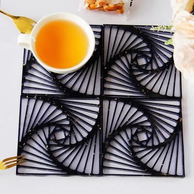 China European Resin Simple Black Hollow Square Coasters Abstract Geometric Design European Creative Coasters for sale