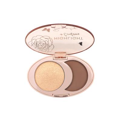 China Low MOQ RTS Face Makeup 2 Colors Vegan Waterproof Highlighter And Contour Palette Bronzer Pressed Powder for sale