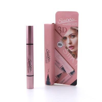 China Vegan Waterproof Vegan Makeup RTS Eyeliner Ink Seal Pen Liquid Wing Stamp Seal Long-lasting Double-headed Eyeliner Pen for sale