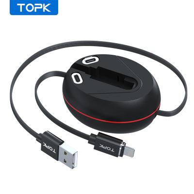 China Retractable Magnetic Usb Cable TOPK AM71 105CM 3 in 1 Auto Retractable Type C USB Storage 3A Micro Magnetic Cable for sale