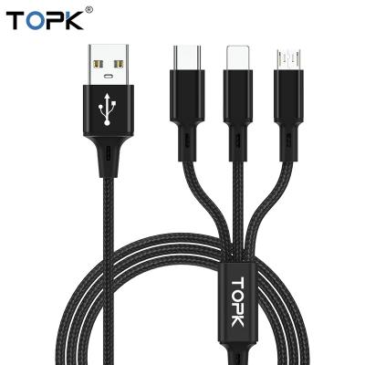 China TOPK AN20 3in1 Type C USB Cable Charging Cable 3 In 1 Usb Charger Cable for sale