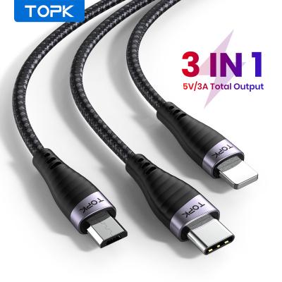 China MP3/MP4 Player TOPK AS15 3A Fast Charging 3 in 1 USB Fast Charging Cable for sale