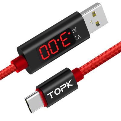 China Free Shipping TOPK AC27 1M (3.3ft) LED Current Display Nylon Braided Current Display USB Type C Cable for sale