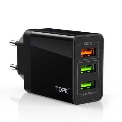 China Free Shipping TOPK USA 30W QC3.0 EU Wall Fast Charging QC3.0 USB Mobile Phone Left Fast Charging Mobile Charger 3 for sale