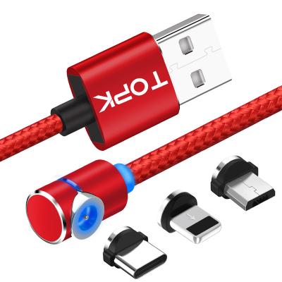 China Strong Magnetic Charging Cable Free Shipping TOPK AM30 90 Degree 3 IN 1 USB Magnetic Charging Cable for sale