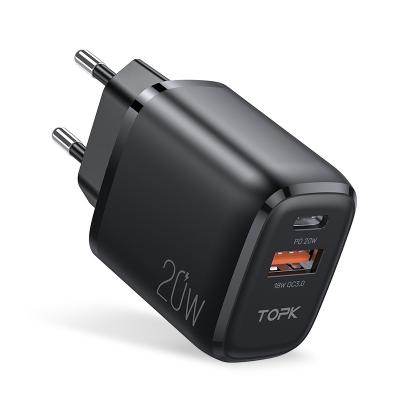 China 2021 New Arrivals TOPK B210P 20W USB C Mobile Phone Wall Charger Portable Mobile Phone Fast Charger For iPhone 12 for sale