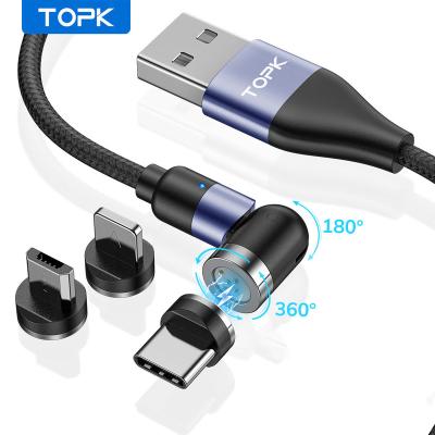 China MP3/MP4 Player TOPK AM66 1M 540 Rotate Magnetic Fast Charging 3 Metal Data Cable 3A USB In 1 Cable for sale