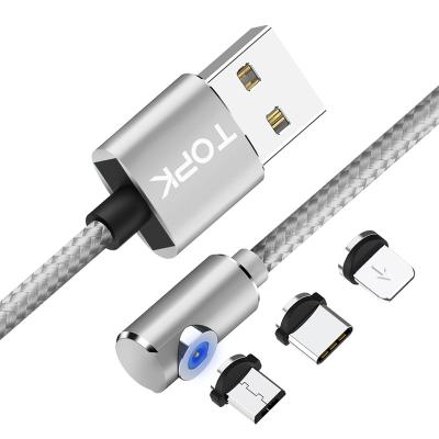 China Strong Magnetic USB Cable TOPK AM51 3 IN 1 Type C 90 Degree Magnet LED Micro USB Charging Cable for sale