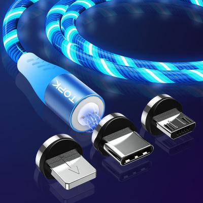 China Colorful LED Luminous TOPK AM16 1M 3 IN 1 Fast Charging Micro Type C LED Luminous Mode Mobile Phone Magnetic Data USB Cable for sale