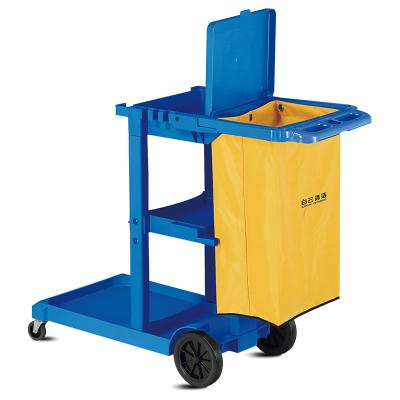 China Eco-friendly Blue Multifunctional Plastic Hotel Wringer Trolley Cart Household Building Service Cleaning Porter With Cover OEM for sale