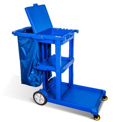 China Other factory wholesale blue multifunctional plastic hotel commercial wringed cleaning cart with lid for sale