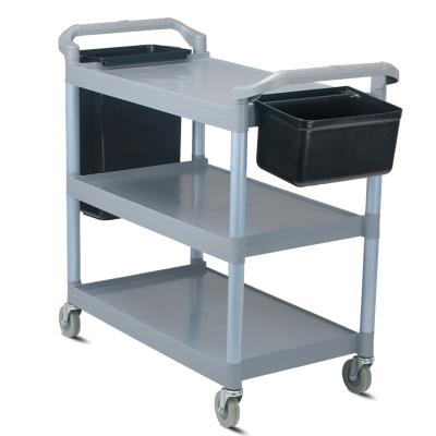 China Good quality modern three-layer cart with buckets, mobile food delivery cart, hotel restaurant food collection tool cart for sale