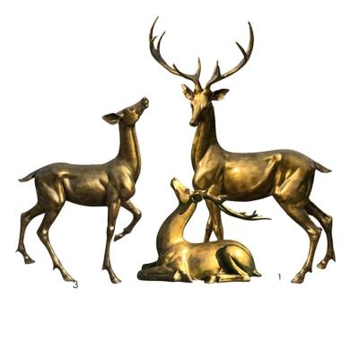 China Life Size Outdoor Decorative Animal Fiberglass Sculpture Deer Imitation Copper Sculpture In Europe For Sale for sale