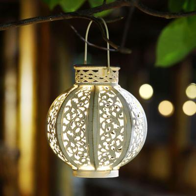 China Garden Solar Lanterns Outdoor Waterproof Hanging Solar Lights Outdoor Hollowed Out Decorative Lantern LED 10 Ce Garden 80 1*LED White for sale